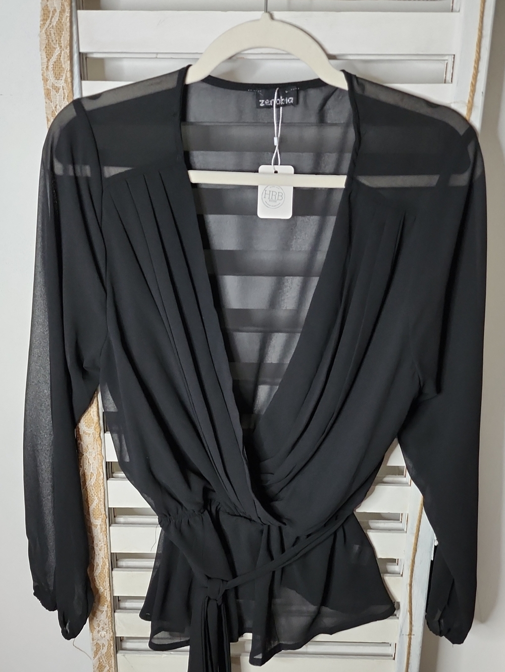 Black Sheer Wrap Blouse